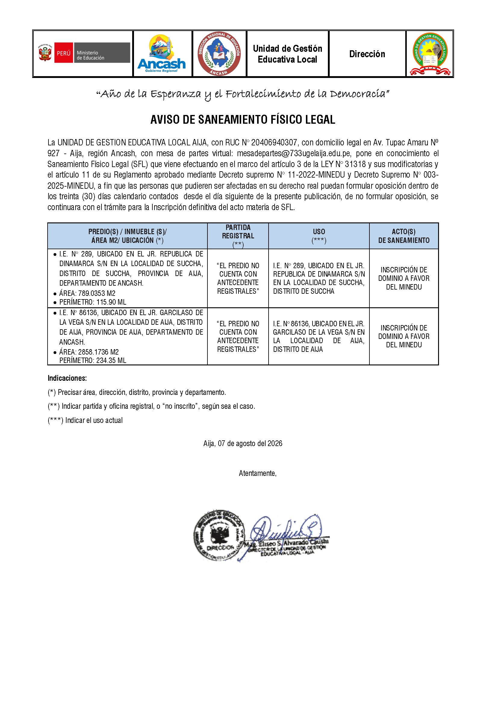 Comunicado Importante UGEL Aija